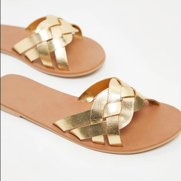 PrettyLittleThing Shoes - PRETTYLITTLETHING GOLD PLATTED MULE SANDAL
